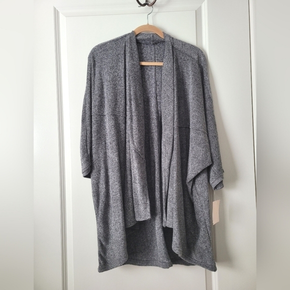NWT Shimera Cozy Waterfall Cardigan Marled Black/Grey OS - Picture 1 of 4